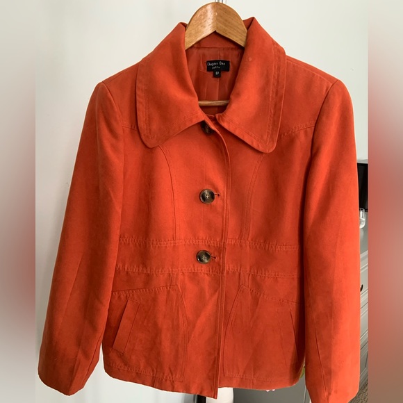 VINTAGE ULTRASUEDE LIGHT JACKET IN BRIGHT CORAL / LINED / POCKETS / BUTTONS - Picture 1 of 7